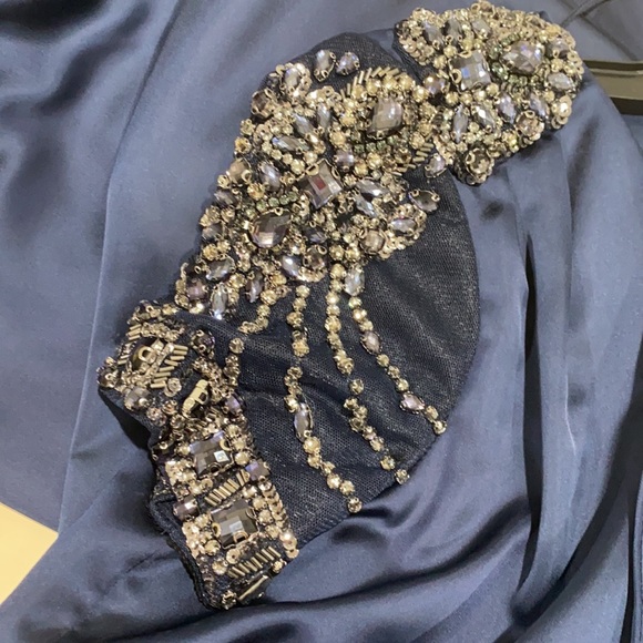 Aidan Mattox embellished short sleeve satin long gown - Picture 9 of 12